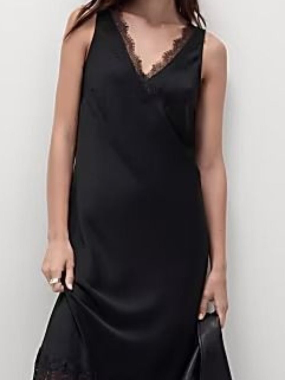 Indie sleaze Vintage Midi Slip / Slip Dress  sz L- Black